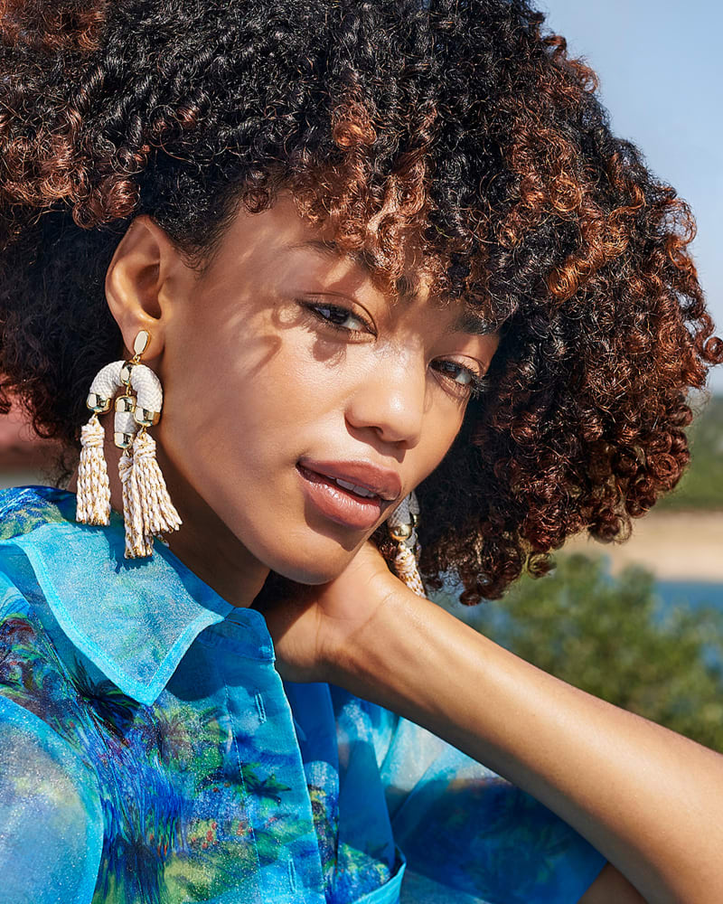 Masie Gold Statement Tassel Earrings in Pastel Mix image number 2