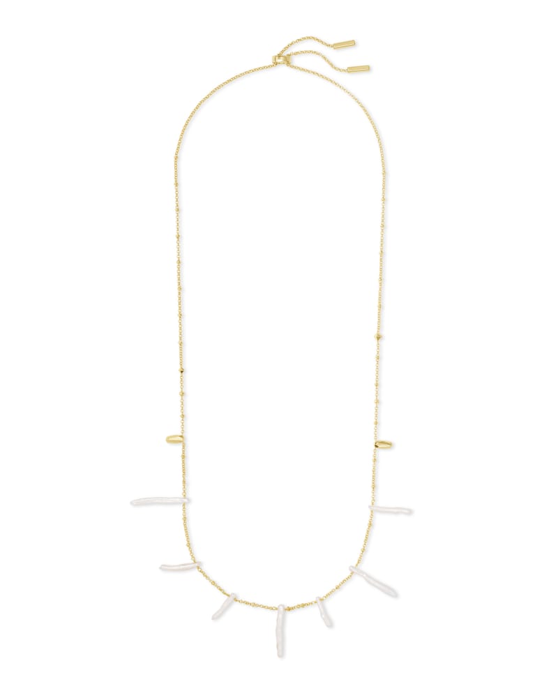 Eileen Gold Long Strand Necklace in White Pearl image number 2