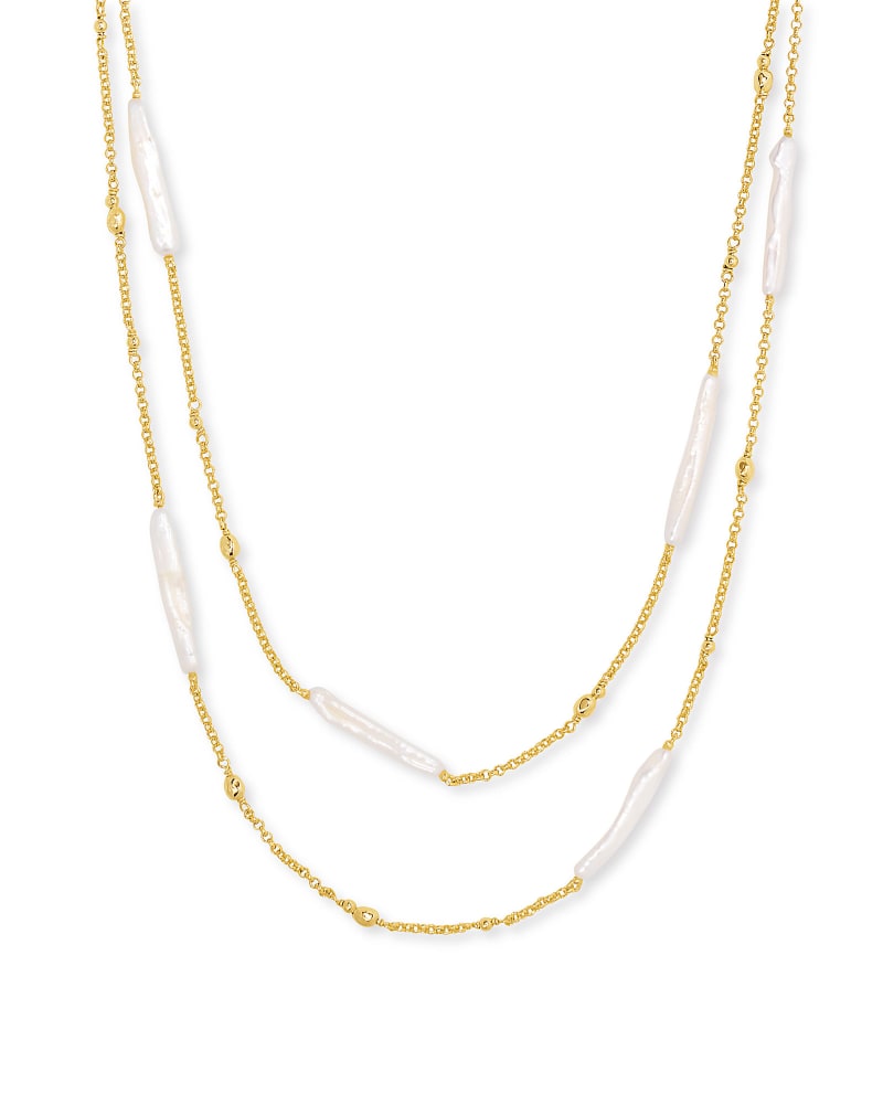 Eileen Gold Multi Strand Necklace in White Pearl image number 0