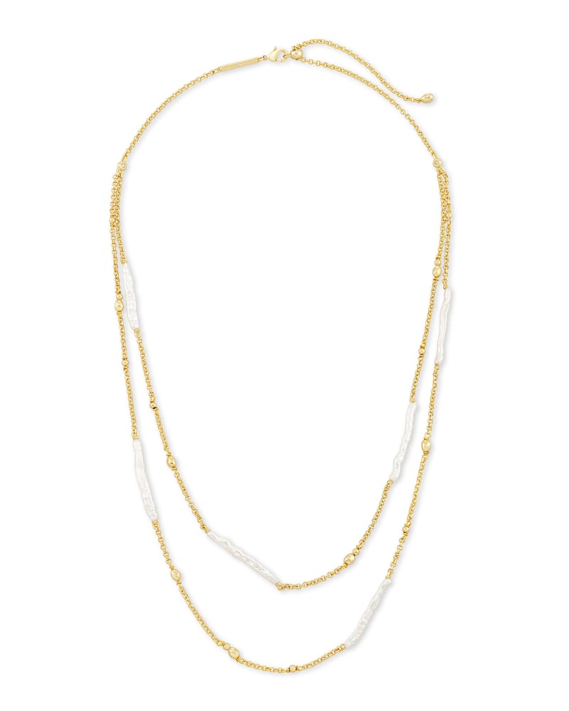 Eileen Gold Multi Strand Necklace in White Pearl image number 2