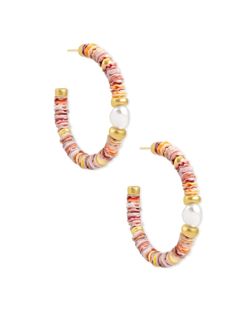 Lila Vintage Gold Hoop Earrings in Pastel Shells image number 2