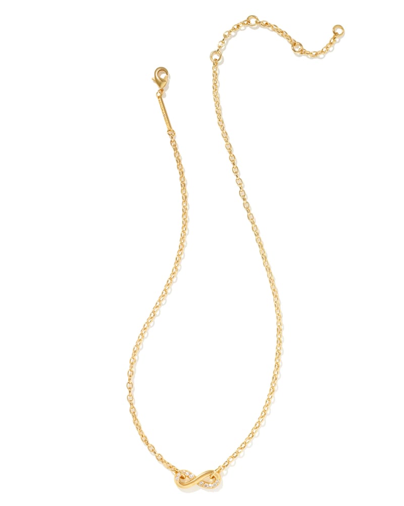 Annie Gold Infinity Pendant Necklace in White Crystal Kendra Scott