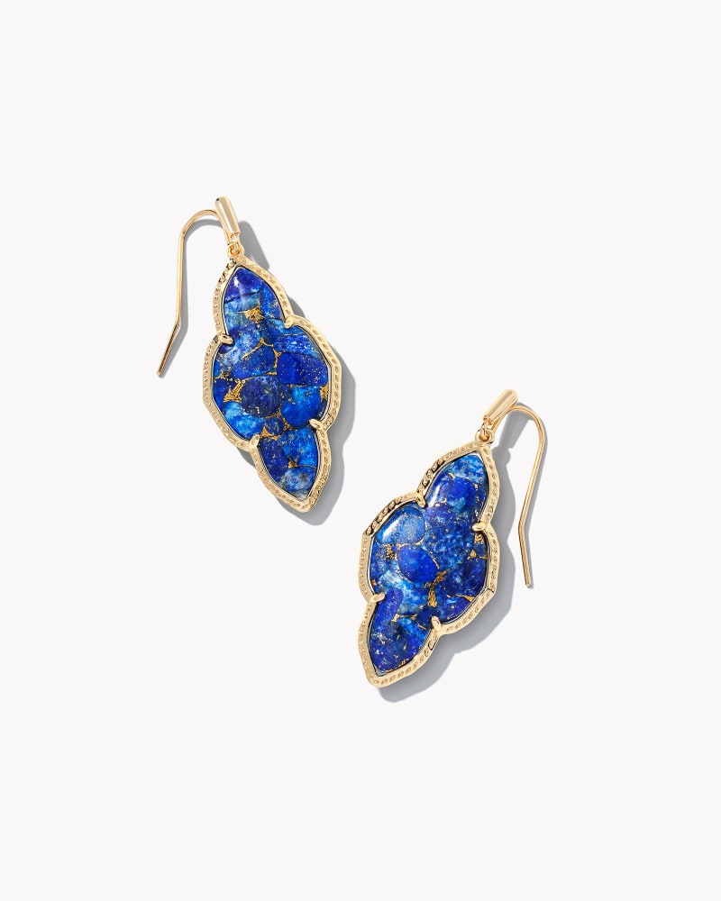 Abbie Gold Drop Earrings in Bronze Veined Lapis image number 0