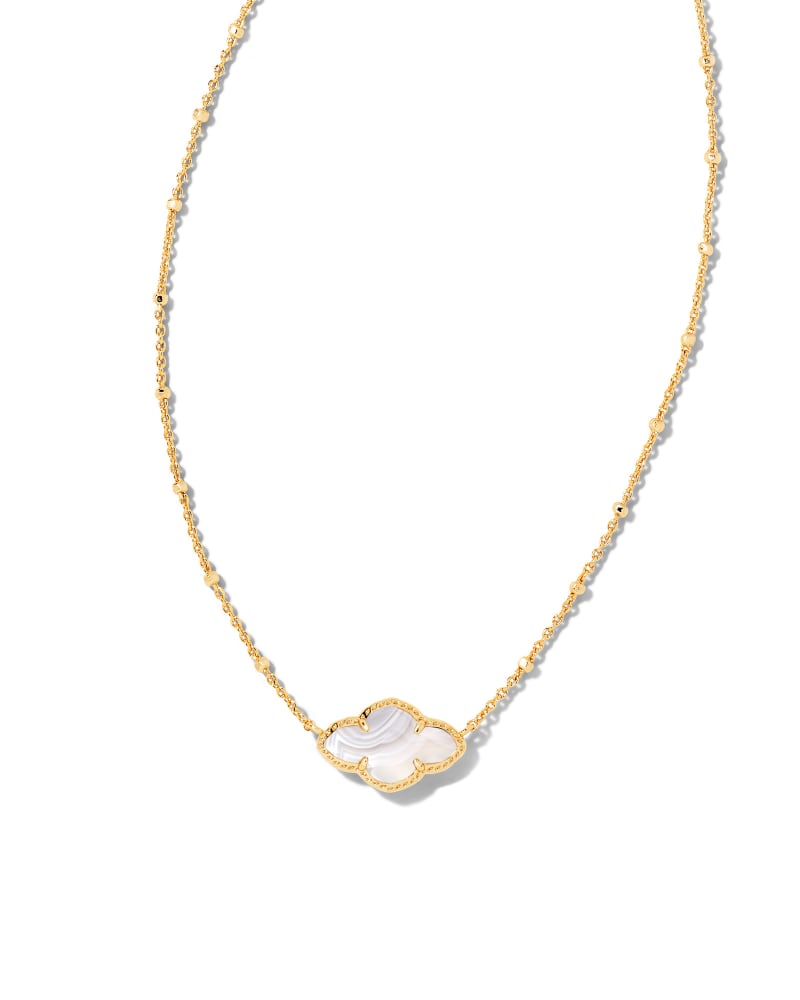 Abbie Gold Pendant Necklace in Gray Banded Agate image number 0