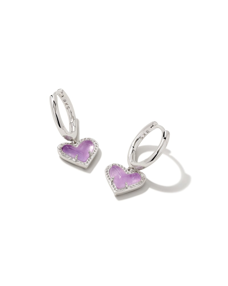 Ari Heart Silver Huggie Earrings in Amethyst image number 0