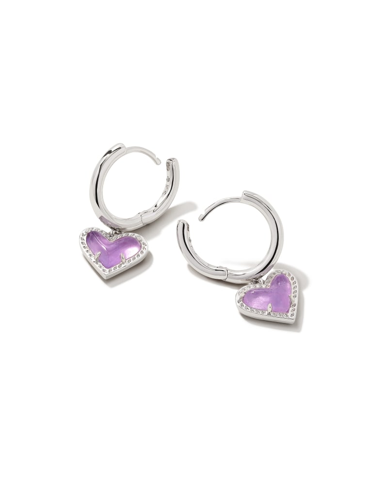 Ari Heart Silver Huggie Earrings in Amethyst image number 1