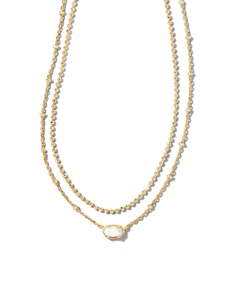 Emilie Gold Multi Strand Necklace in White Kyocera Opal image number 0