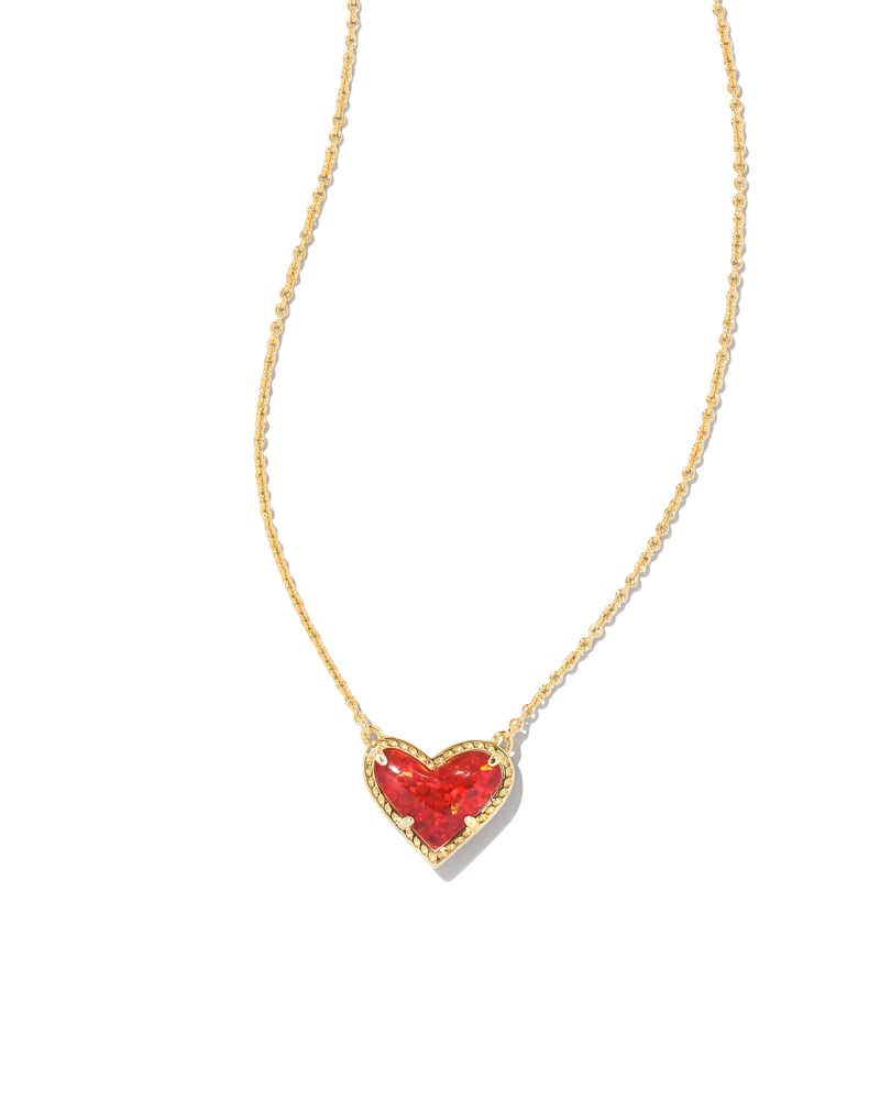 Ari Heart Gold Pendant Necklace in Red Kyocera Opal image number 0