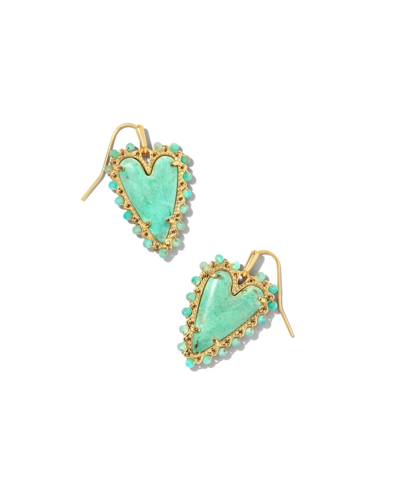 Beaded Ansley Heart Gold Drop Earrings in Sea Green Chrysocolla image number 0