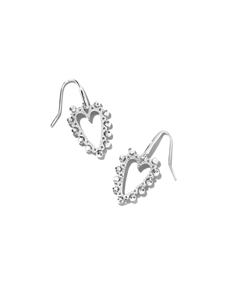Beaded Ansley Heart Open Frame Earrings in Silver image number 0