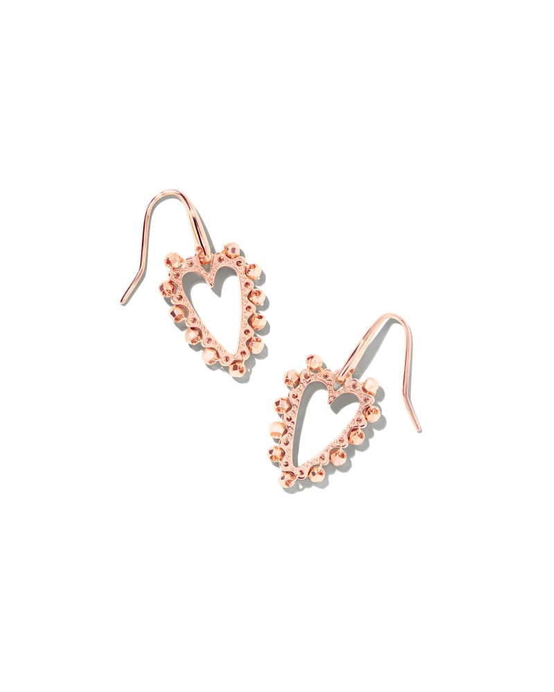 Beaded Ansley Heart Open Frame Earrings in Rose Gold image number 0