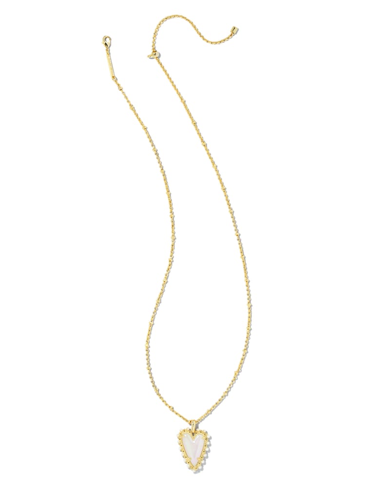 Beaded Ansley Heart Gold Pendant Necklace in Iridescent Frosted Glass image number 1