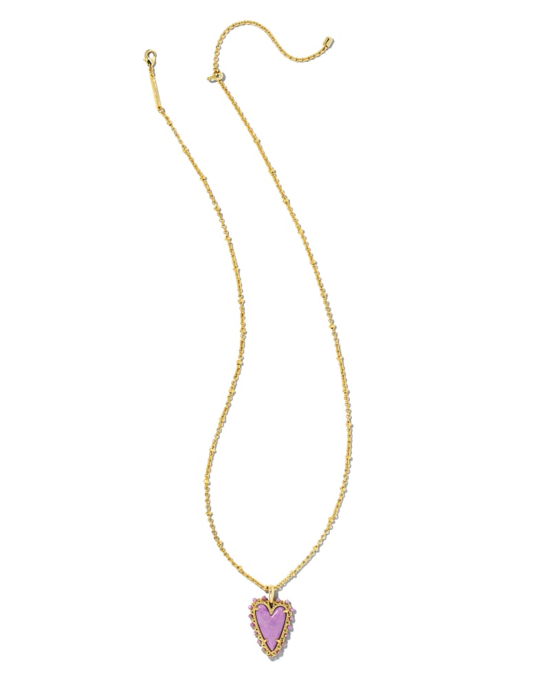 Beaded Ansley Heart Gold Pendant Necklace in Lilac Phosphate image number 1