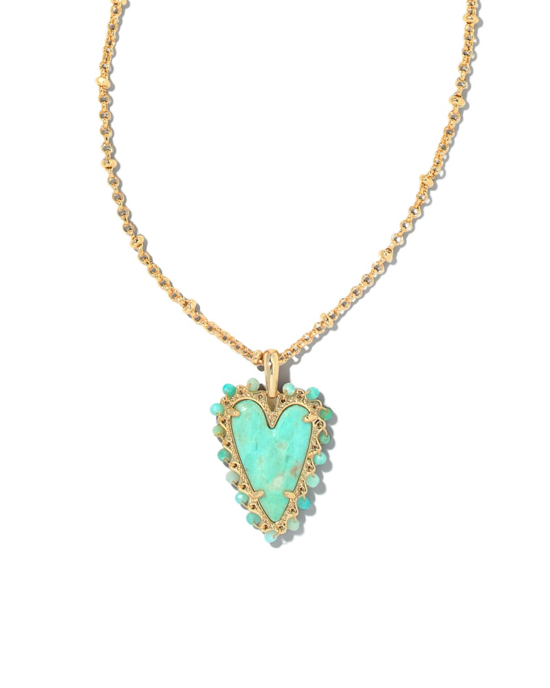 Beaded Ansley Heart Gold Pendant Necklace in Sea Green Chrysocolla image number 0