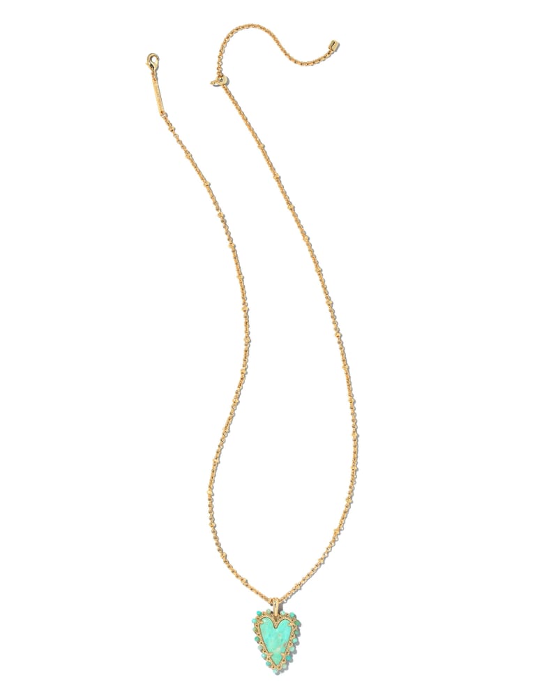 Beaded Ansley Heart Gold Pendant Necklace in Sea Green Chrysocolla image number 1