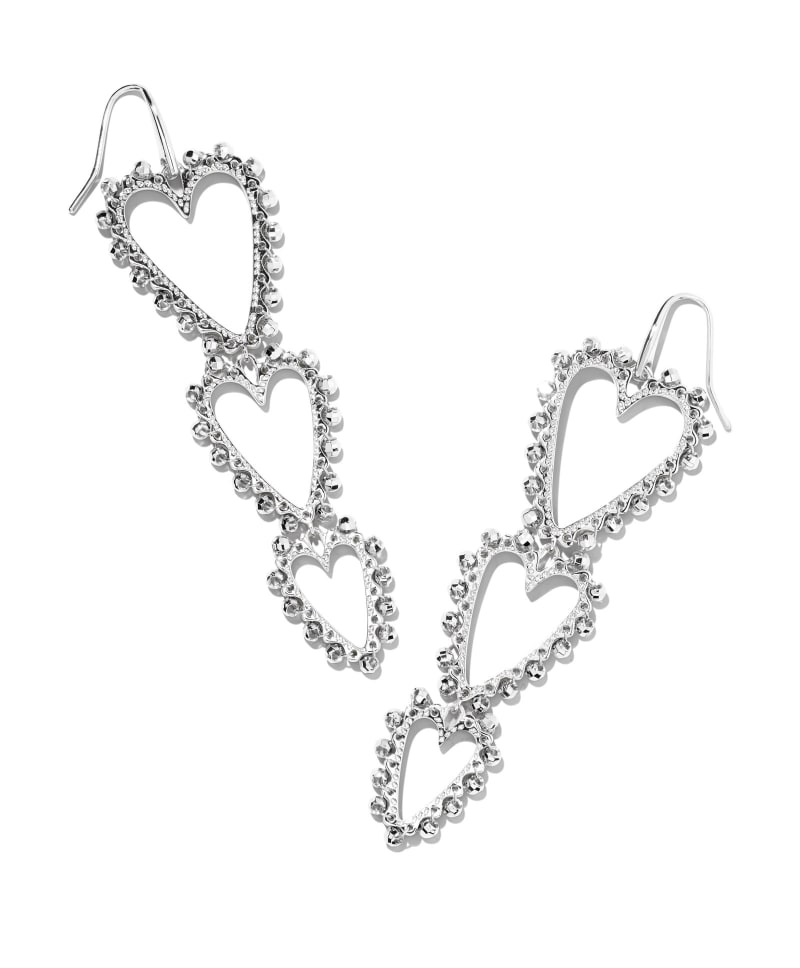 Beaded Ansley Heart Statement Earrings in Silver image number 0