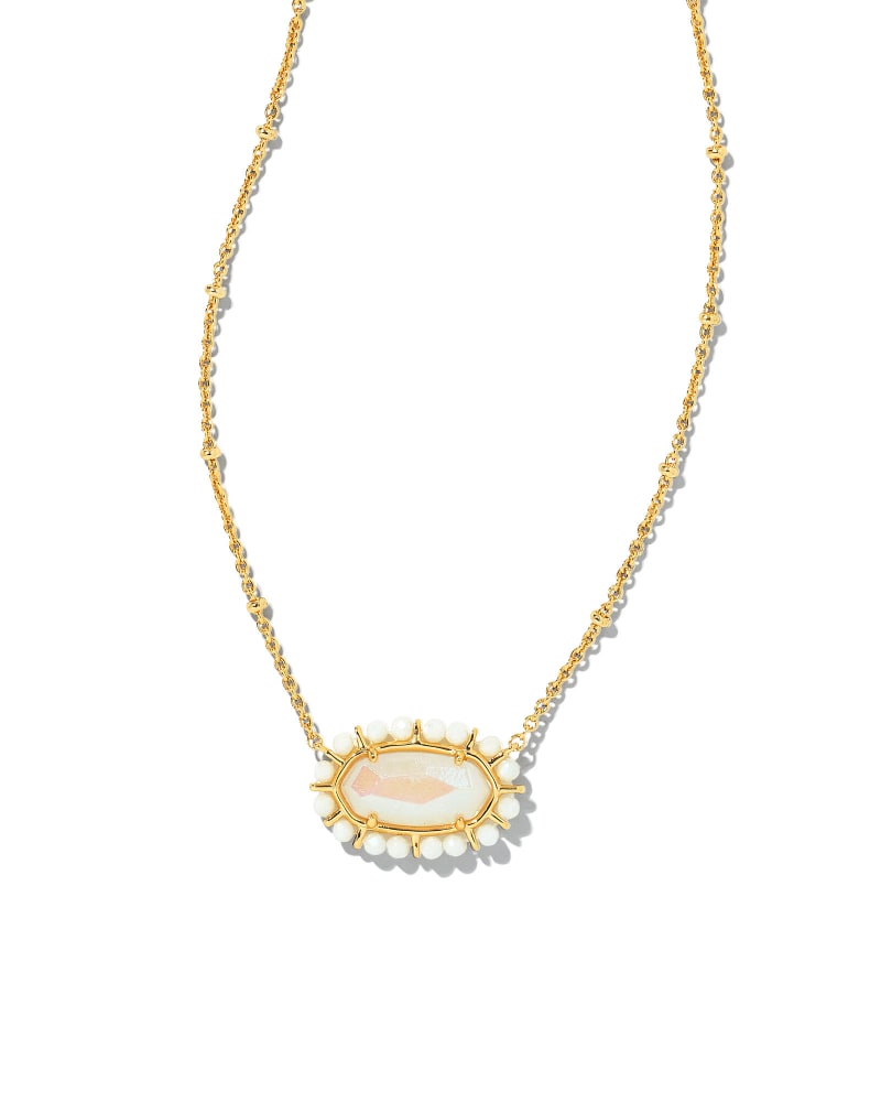 Beaded Elisa Gold Pendant Necklace in Iridescent Frosted Glass image number 0