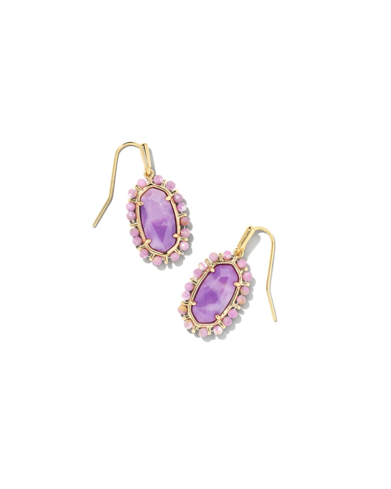 Beaded Lee Gold Drop Earrings in Lilac Phosphate image number 0