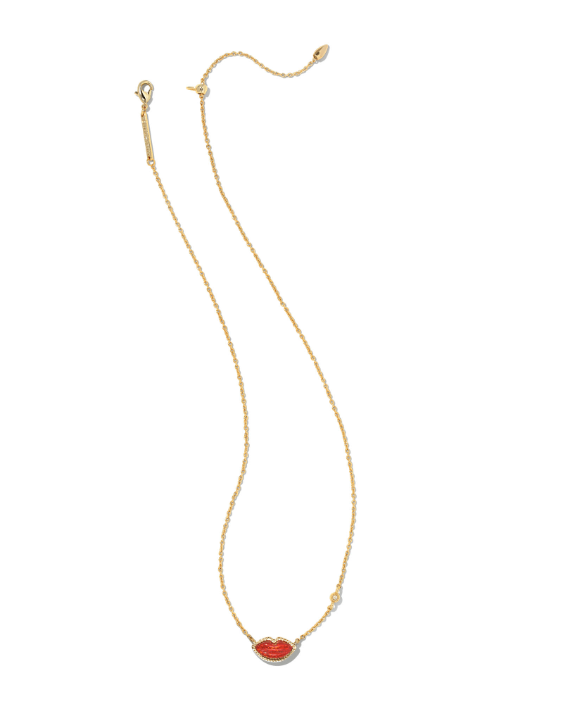 Lips Gold Pendant Necklace in Red Kyocera Opal image number 2