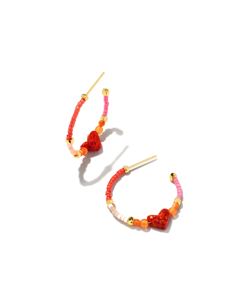 Nova Heart Gold Hoop Earrings in Red Mix image number 0