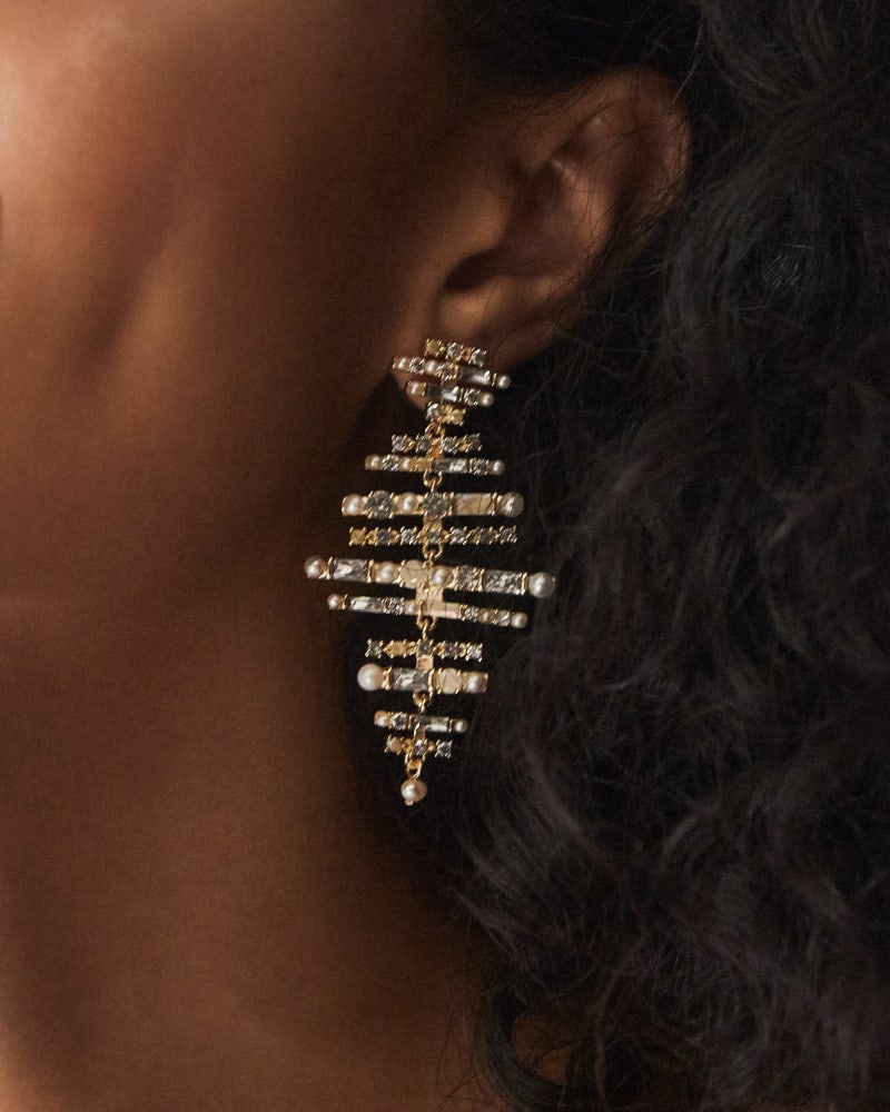 Madelyn Gold Statement Earrings in White Mix image number 1