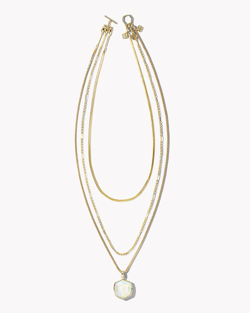 Davis Gold Chain Triple Strand Necklace in Iridescent Opalite image number 0