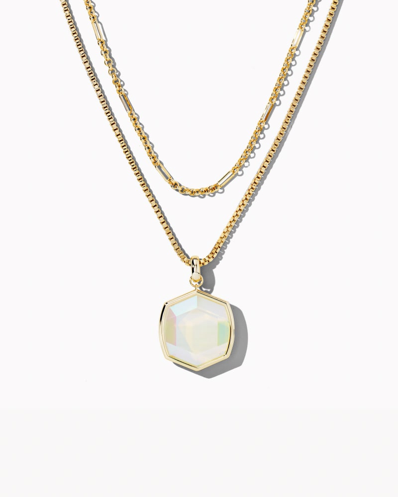 Davis Gold Chain Triple Strand Necklace in Iridescent Opalite image number 3