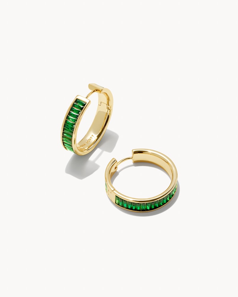 Jack Gold Hoop Earrings in Green Crystal image number 0