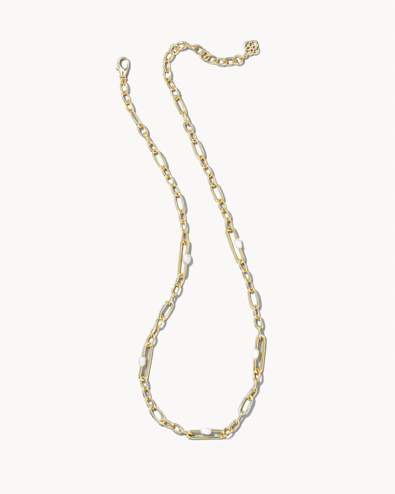 Lindsay Gold Chain Necklace in White Pearl image number 0