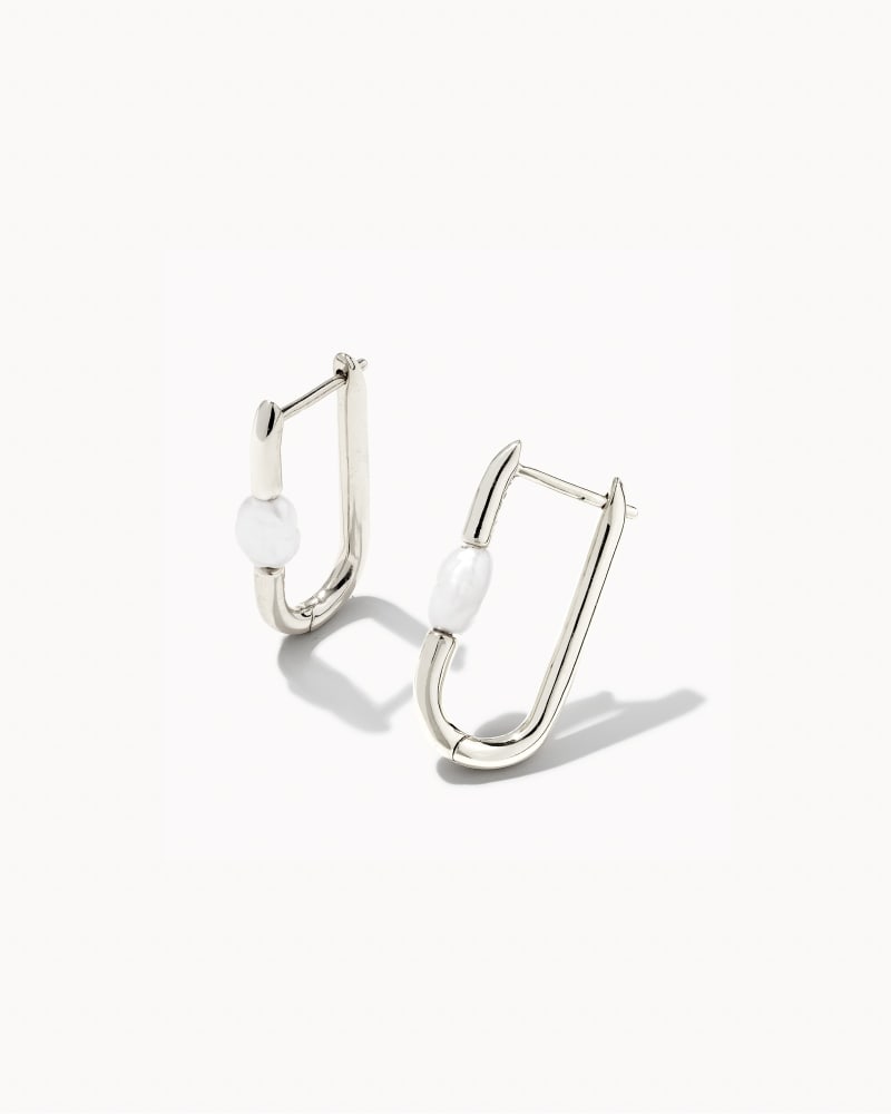 Lindsay Silver Huggie Earrings in White Pearl image number 0