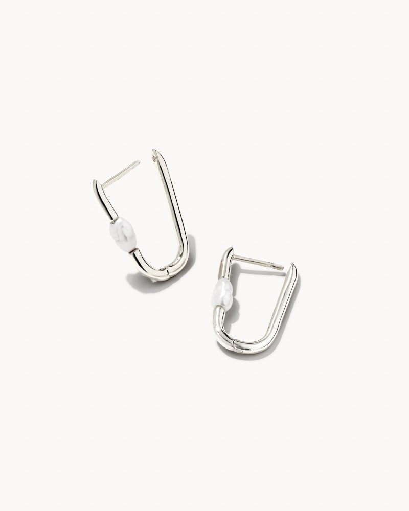 Lindsay Silver Huggie Earrings in White Pearl image number 2