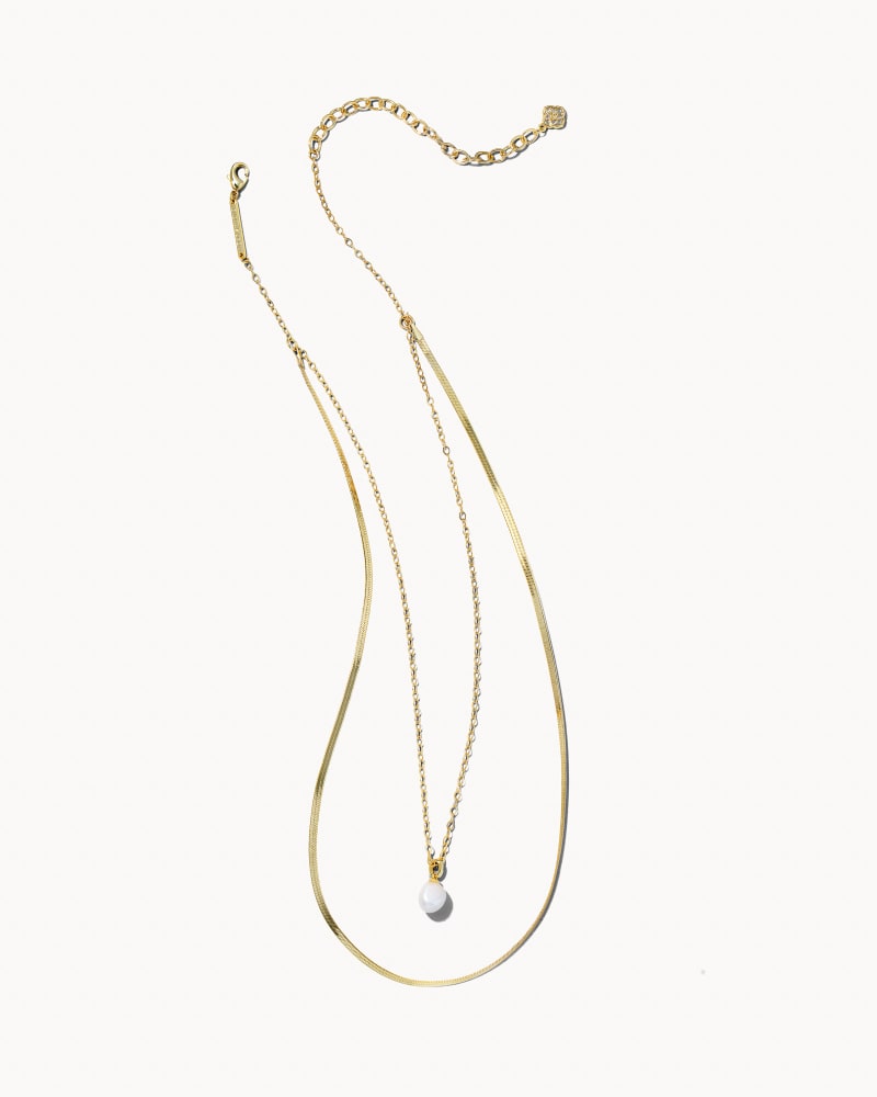 Lindsay Gold Multi Strand Necklace in White Pearl image number 0