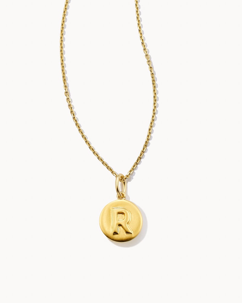 Letter R Coin Pendant Necklace in 18k Gold Vermeil image number 1