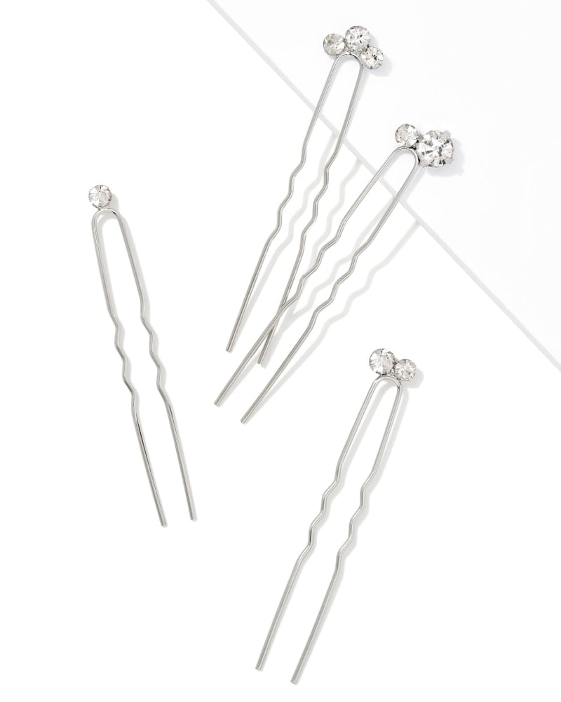 Crystal Hair Pin Set of 4 in Silver image number 0