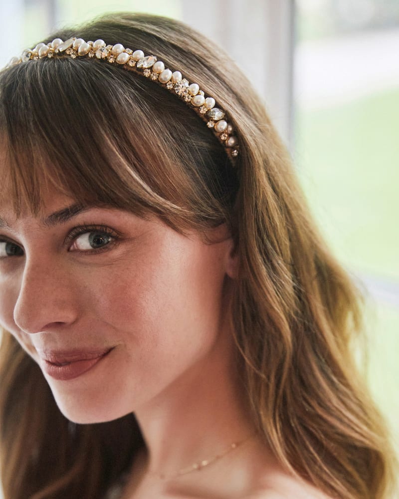 Pearl & Crystal Headband in Gold image number 1