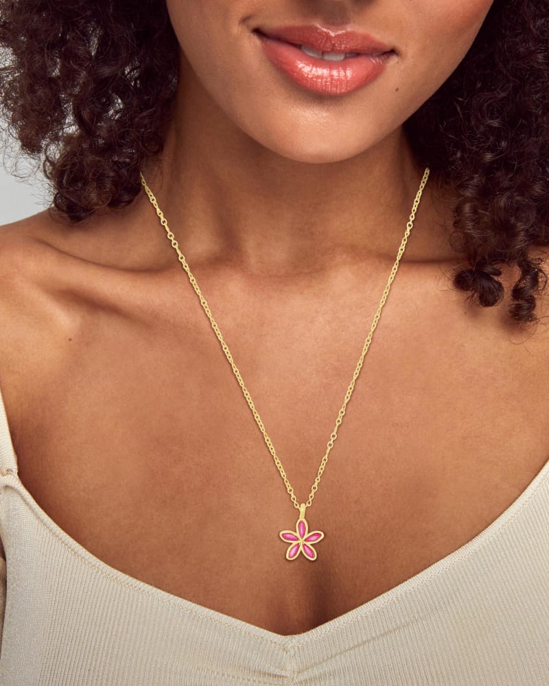 Kyla Flower Gold Pendant Necklace in Raspberry Mother of Pearl image number 1