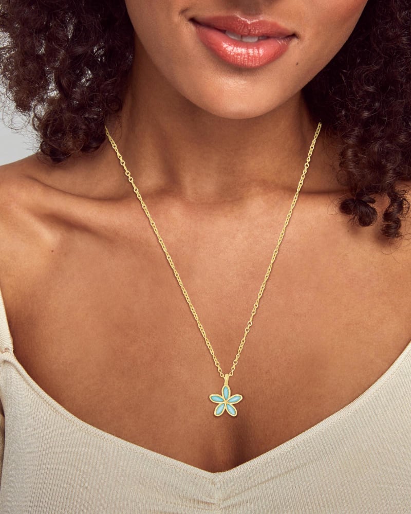 Kyla Flower Gold Pendant Necklace in Teal Mother of Pearl image number 1
