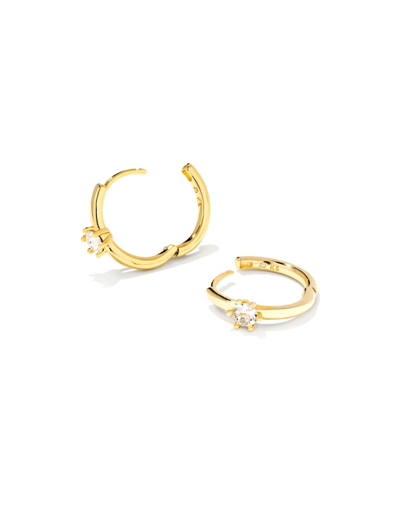 Jackie Gold Huggie Earrings in White Crystal image number 3