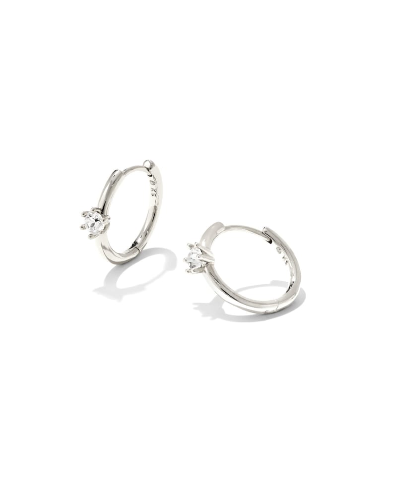 Jackie Bright Silver Huggie Earrings in White Crystal image number 0