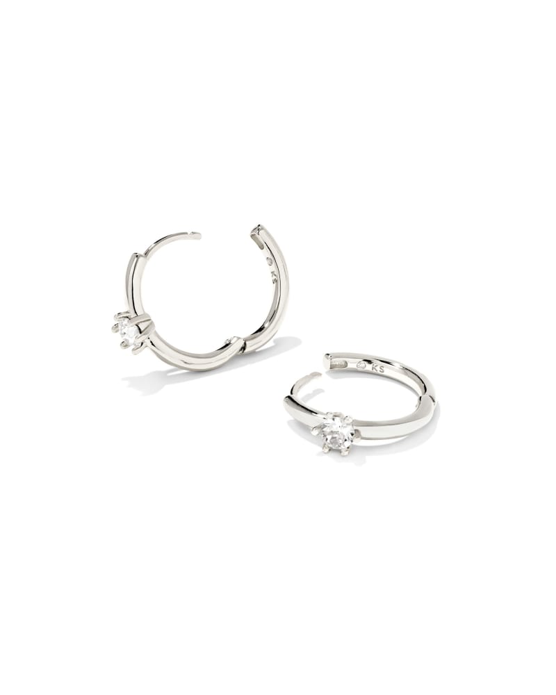 Jackie Bright Silver Huggie Earrings in White Crystal image number 1