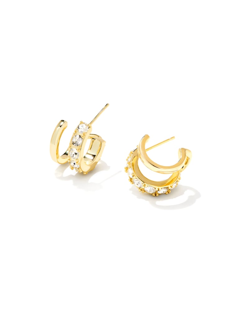 Kate Gold Huggie Earrings in White Crystal image number 0