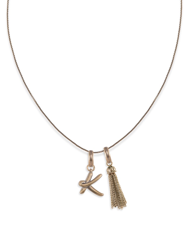 Letter Charm Tassel Necklace in Vintage Gold image number 0
