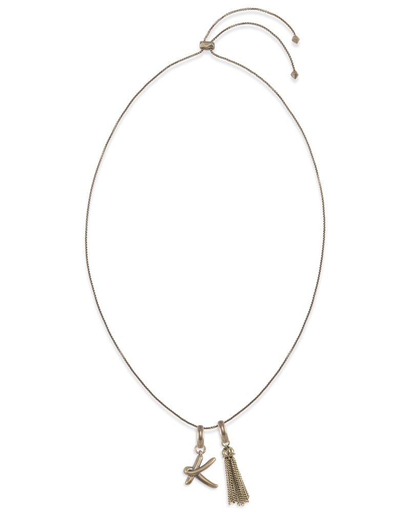 Letter Charm Tassel Necklace in Vintage Gold image number 2