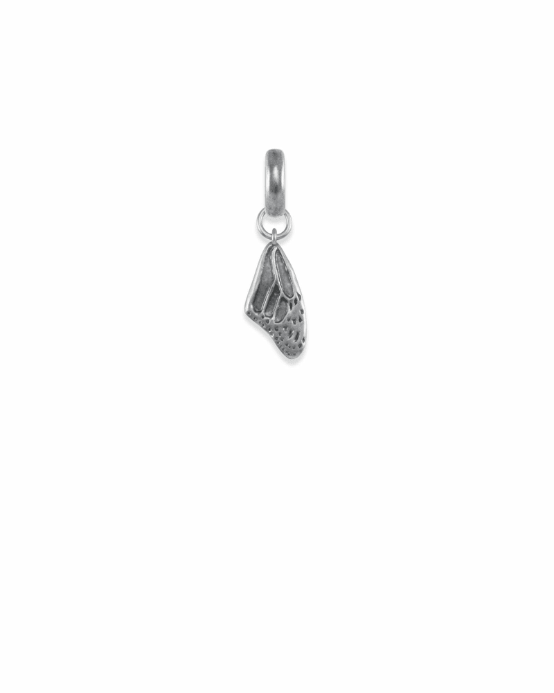 Breast Cancer Butterfly Wing Charm in Vintage Silver image number 2