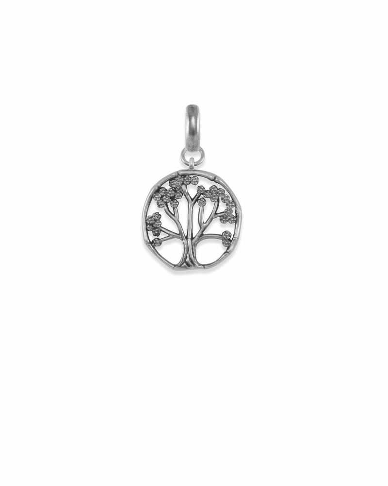 Cherry Blossom Tree Charm in Vintage Silver