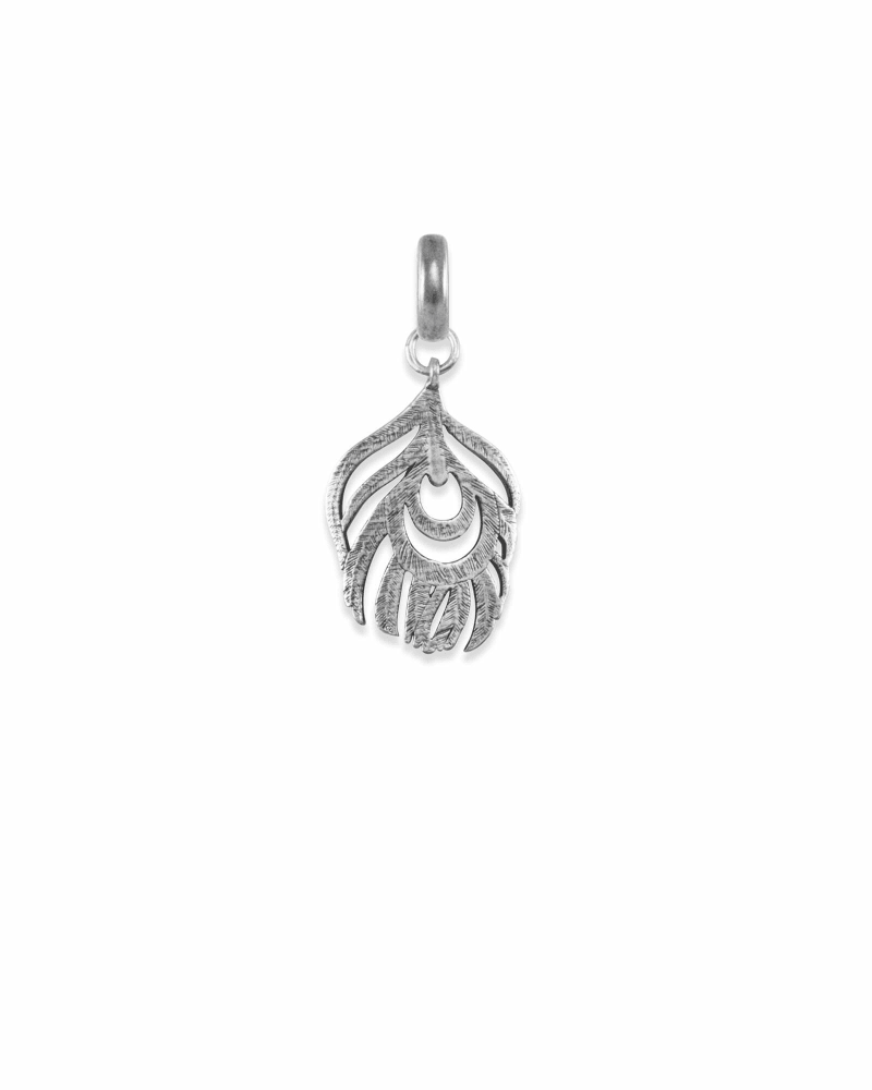 Peacock Feather Charm in Vintage Silver image number 0