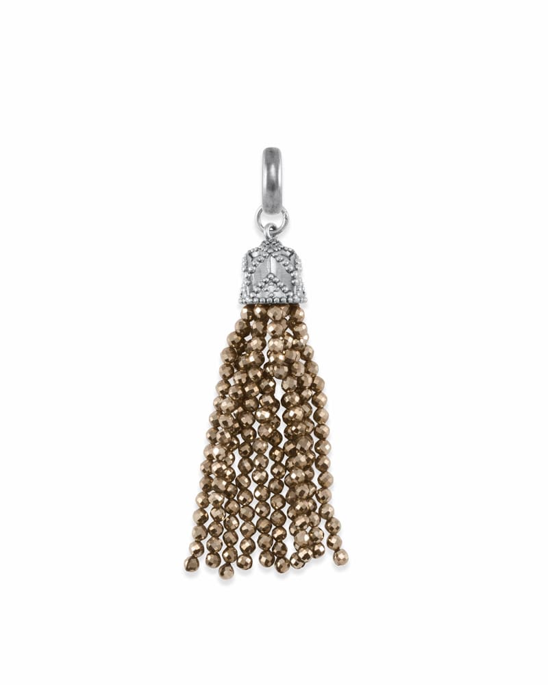 Beaded Vintage Silver Tassel Charm in Brown Pyrite image number 0