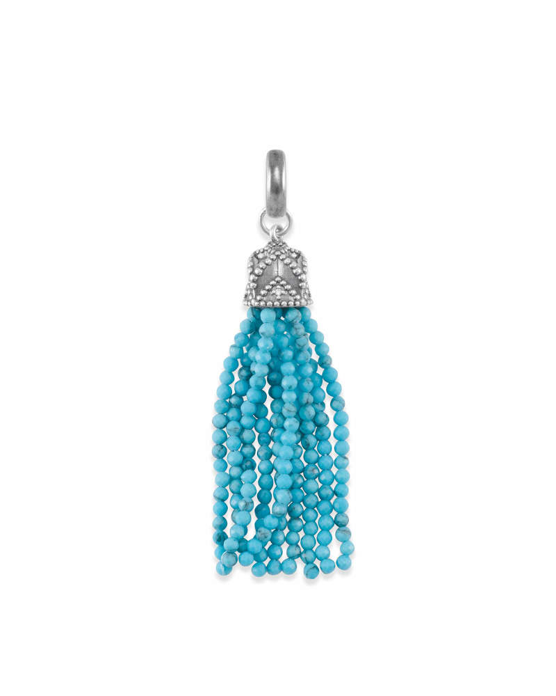 Beaded Vintage Silver Tassel Charm in Turquoise Magnesite image number 0