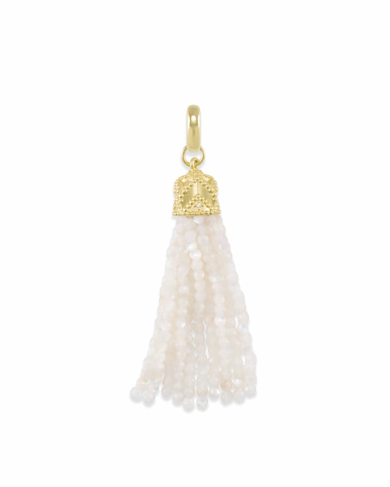 Beaded Gold Tassel Charm in Ivory Pearl image number 0