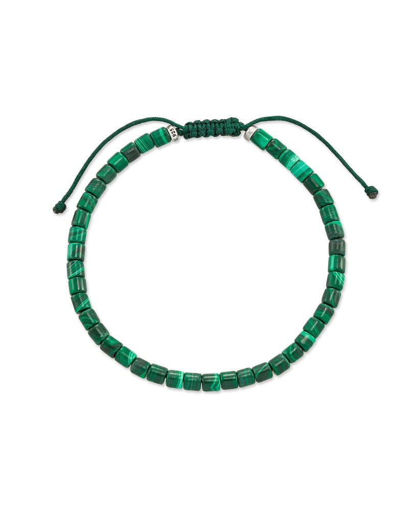 Grey Oxidized Sterling Silver Beaded Bracelet in Green Malachite image number 0